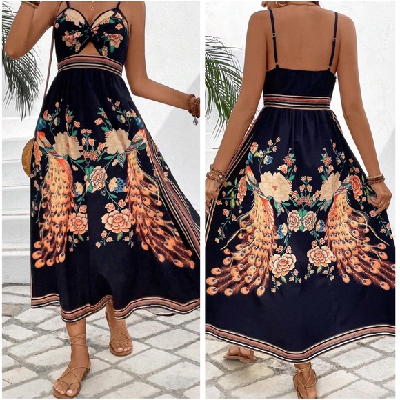 Boho Floral Print Cut out Cami Dress - Picture 1 of 7